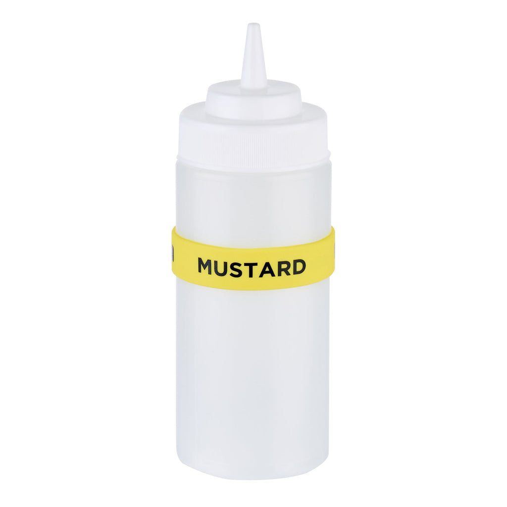 First In First Out Yellow Silicone Mustard Label Band - Fits 16, 20 and 24 oz Squeeze Bottles - 10 count box