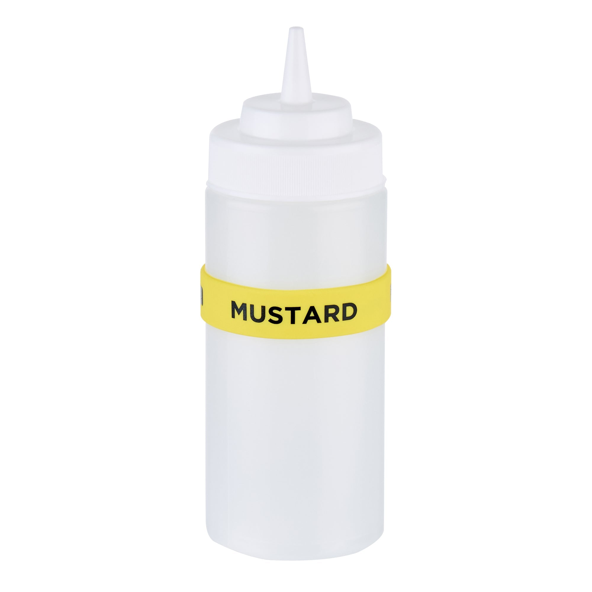First In First Out Yellow Silicone Mustard Label Band - Fits 16, 20 and 24 oz Squeeze Bottles - 10 count box