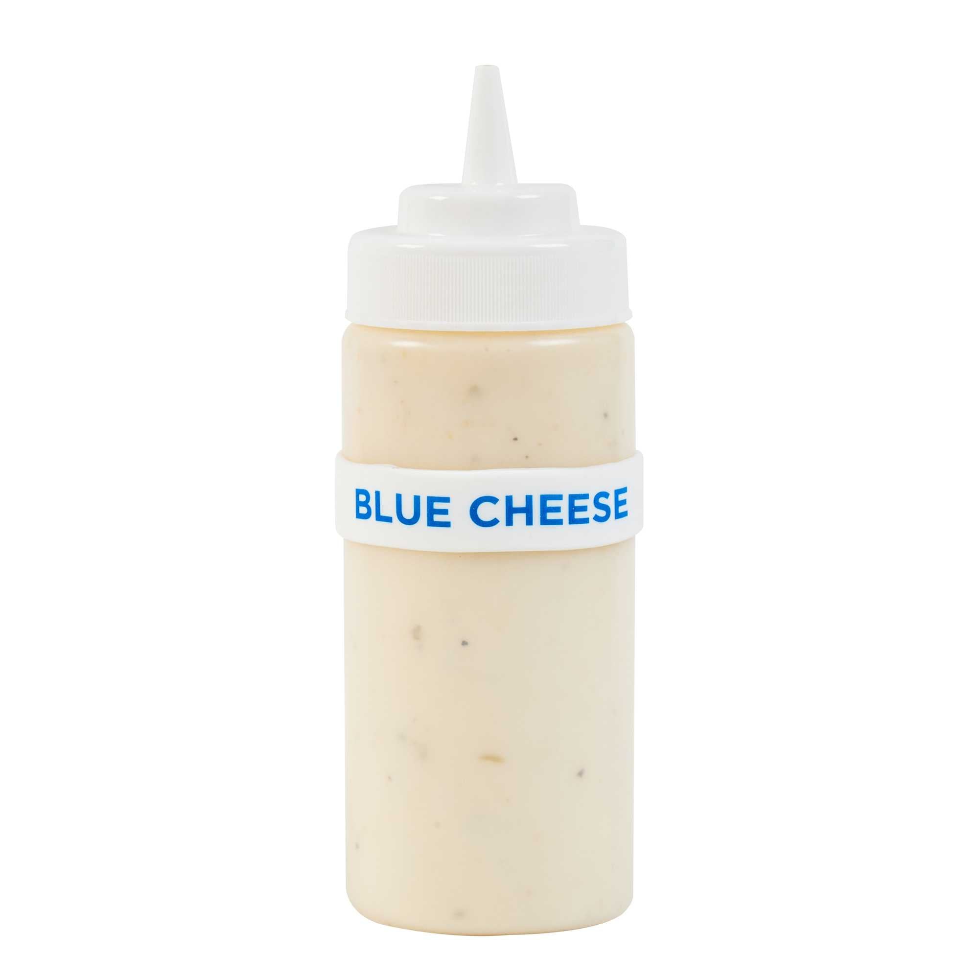 First In First Out White Silicone Blue Cheese Label Band - Fits 16, 20 and 24 oz Squeeze Bottles - 1 count box