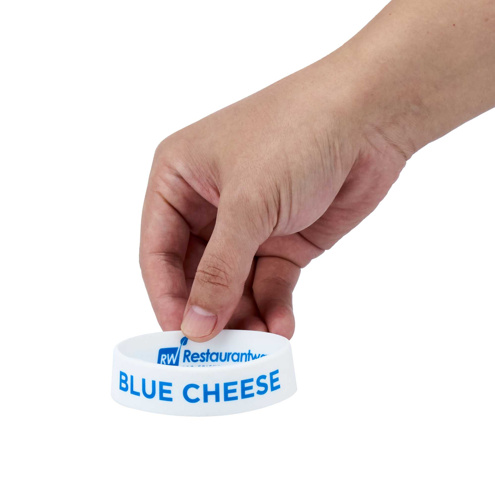 First In First Out White Silicone Blue Cheese Label Band - Fits 16, 20 and 24 oz Squeeze Bottles - 1 count box