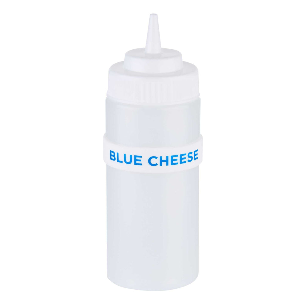First In First Out White Silicone Blue Cheese Label Band - Fits 16, 20 and 24 oz Squeeze Bottles - 1 count box