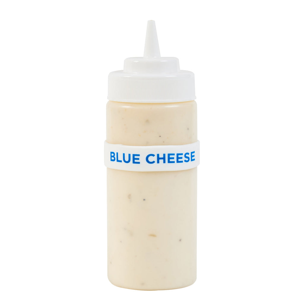 First In First Out White Silicone Blue Cheese Label Band - Fits 16, 20 and 24 oz Squeeze Bottles - 10 count box