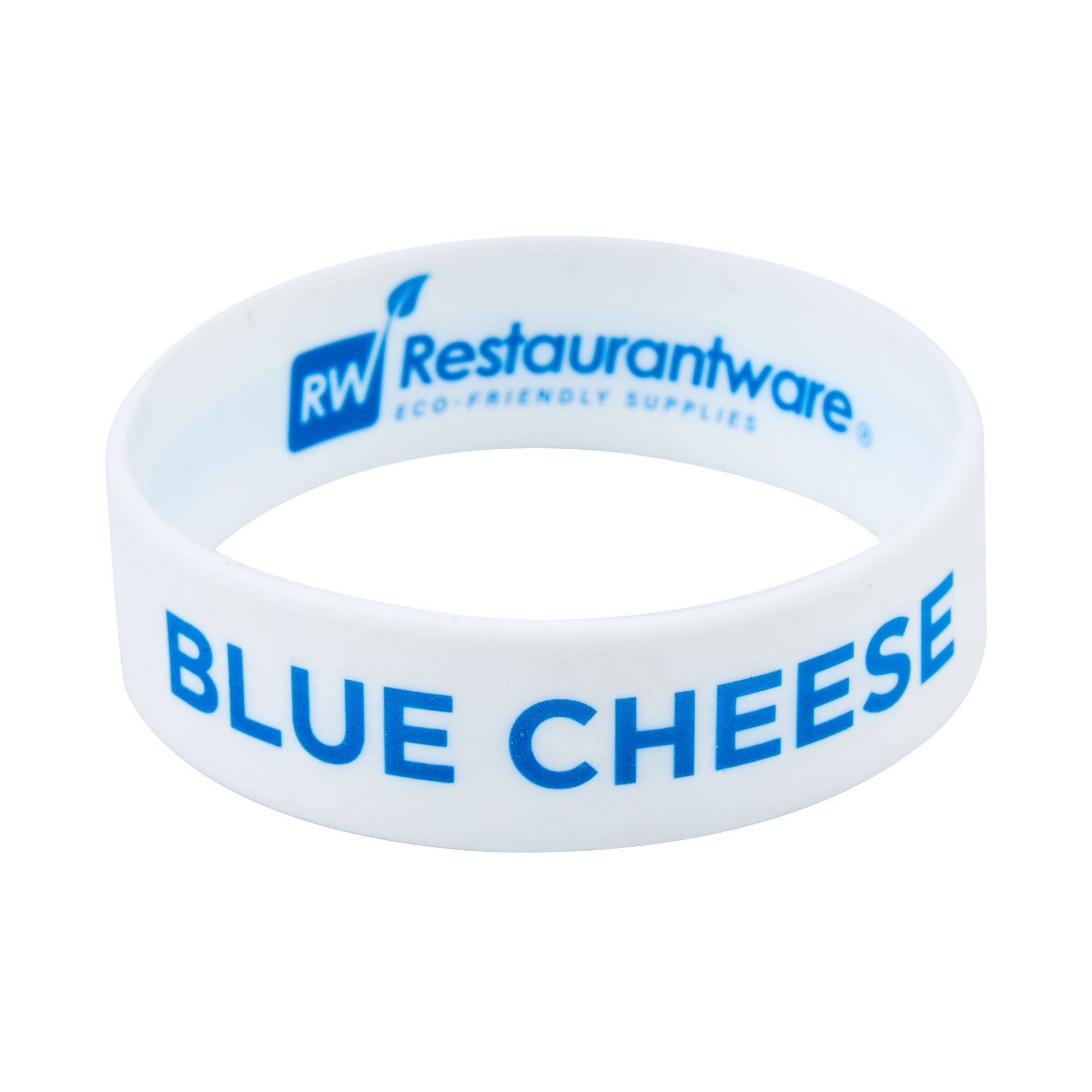First In First Out White Silicone Blue Cheese Label Band - Fits 16, 20 and 24 oz Squeeze Bottles - 10 count box