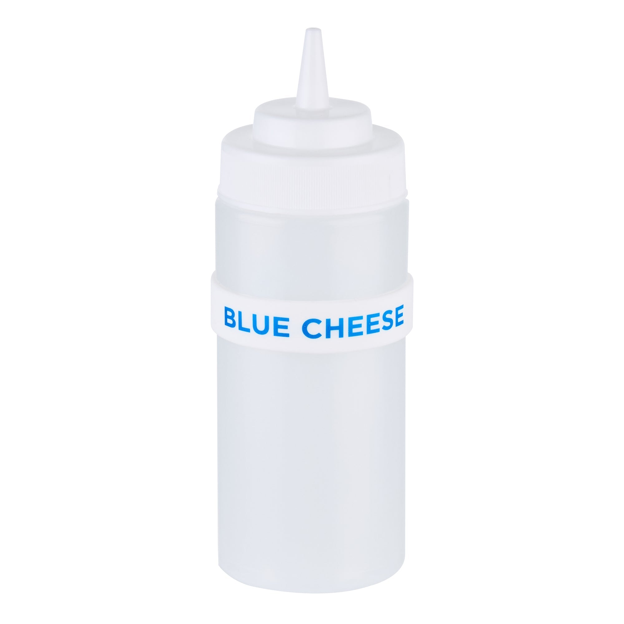 First In First Out White Silicone Blue Cheese Label Band - Fits 16, 20 and 24 oz Squeeze Bottles - 10 count box