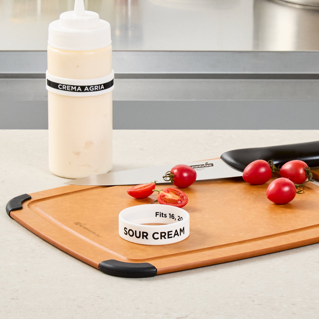 First In First Out White Silicone Sour Cream Label Band - Fits 16, 20 and 24 oz Squeeze Bottles - 10 count box