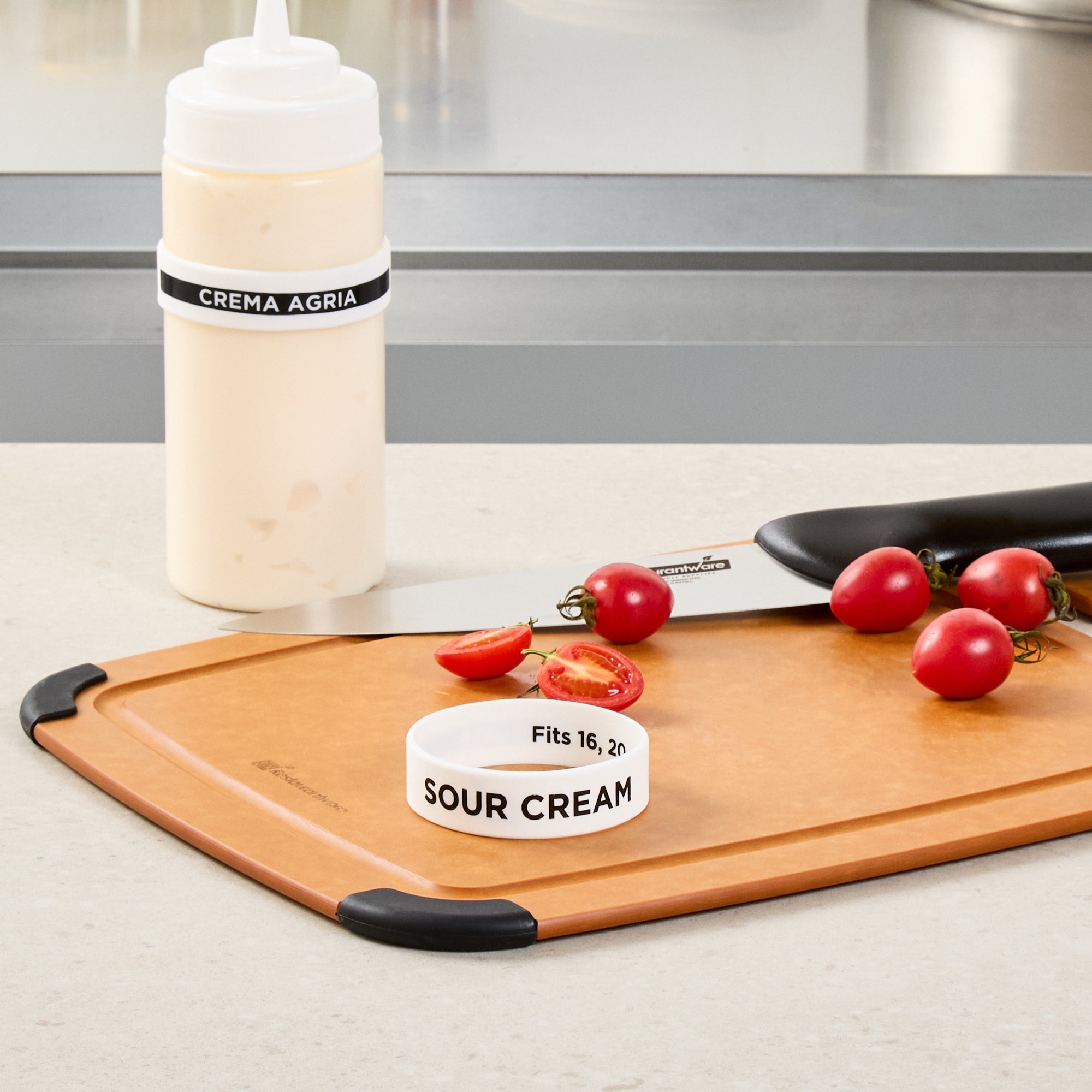 First In First Out White Silicone Sour Cream Label Band - Fits 16, 20 and 24 oz Squeeze Bottles - 10 count box