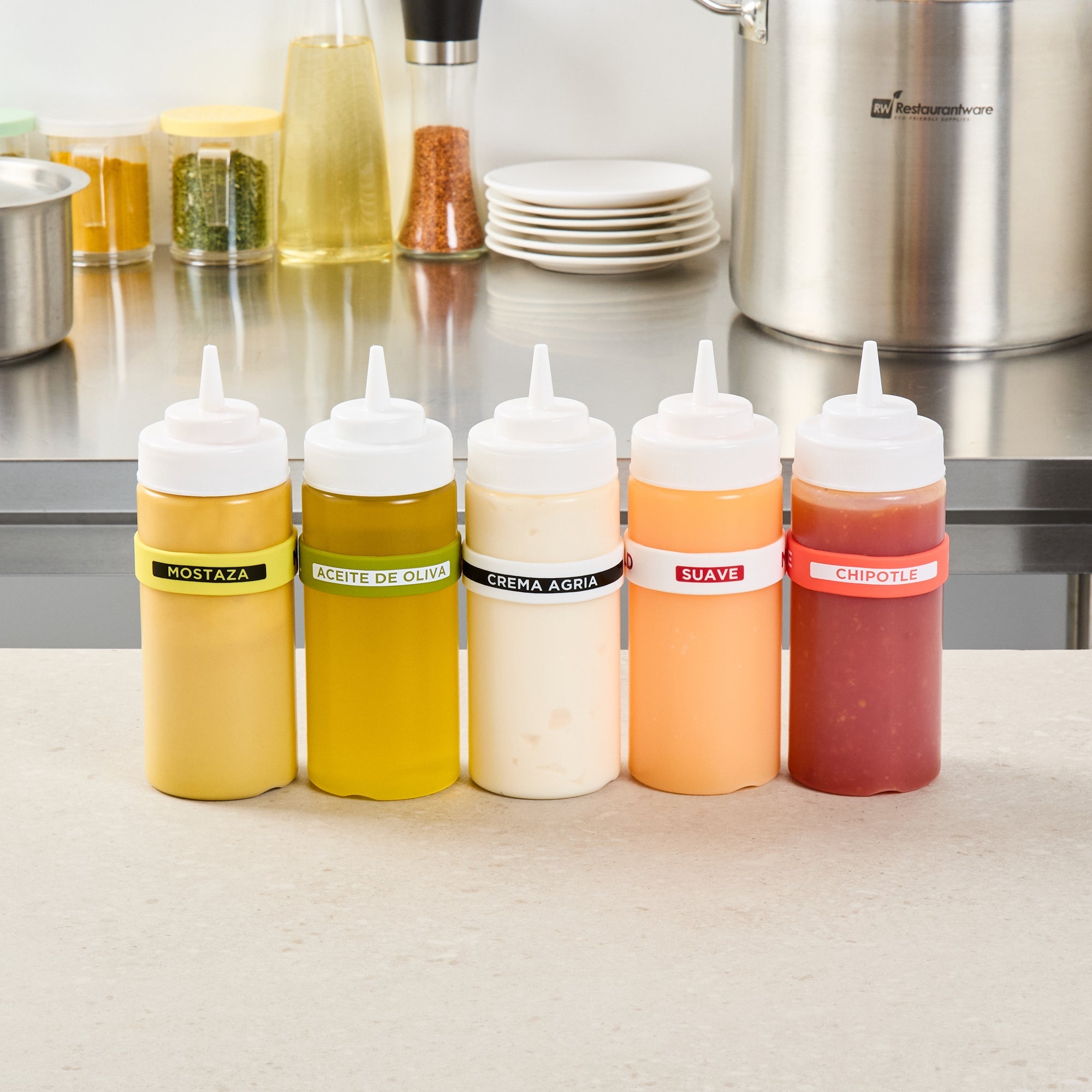 First In First Out White Silicone Sour Cream Label Band - Fits 16, 20 and 24 oz Squeeze Bottles - 10 count box