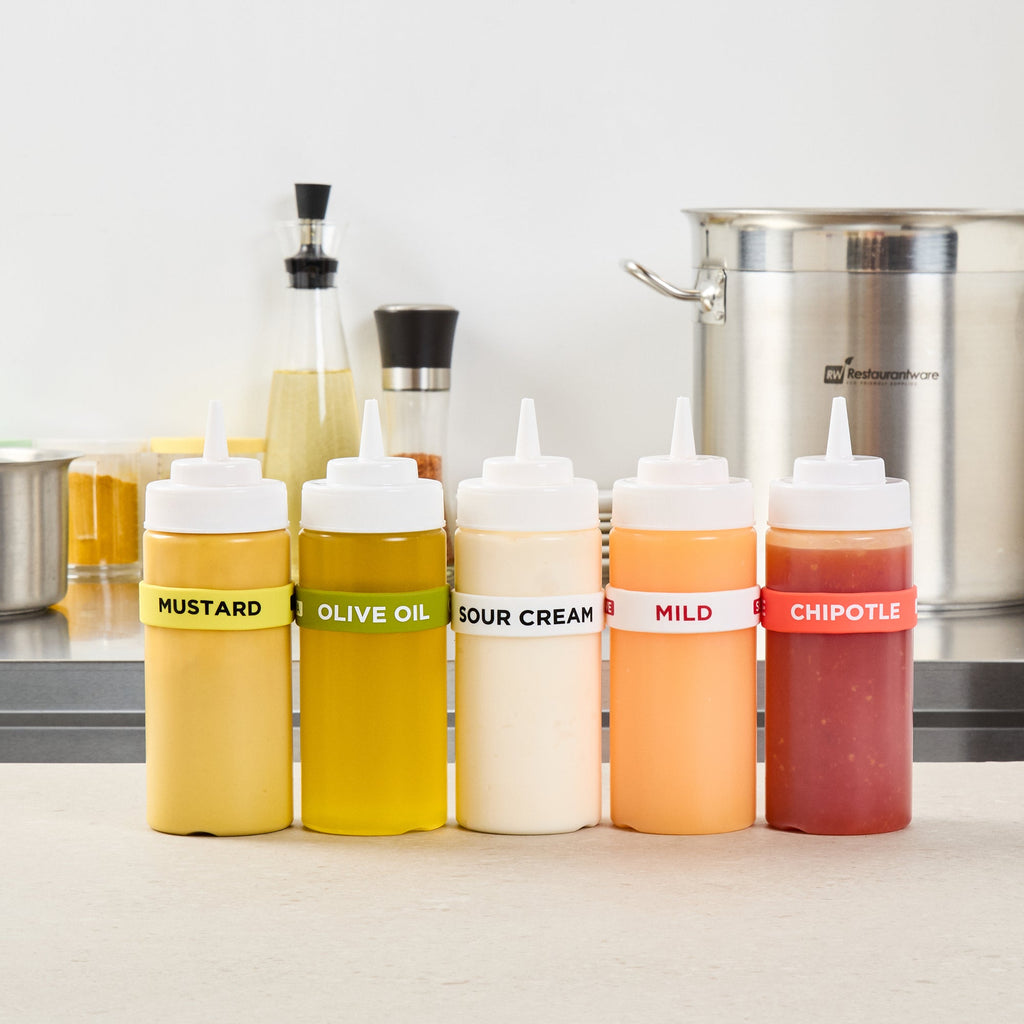 First In First Out White Silicone Sour Cream Label Band - Fits 16, 20 and 24 oz Squeeze Bottles - 10 count box