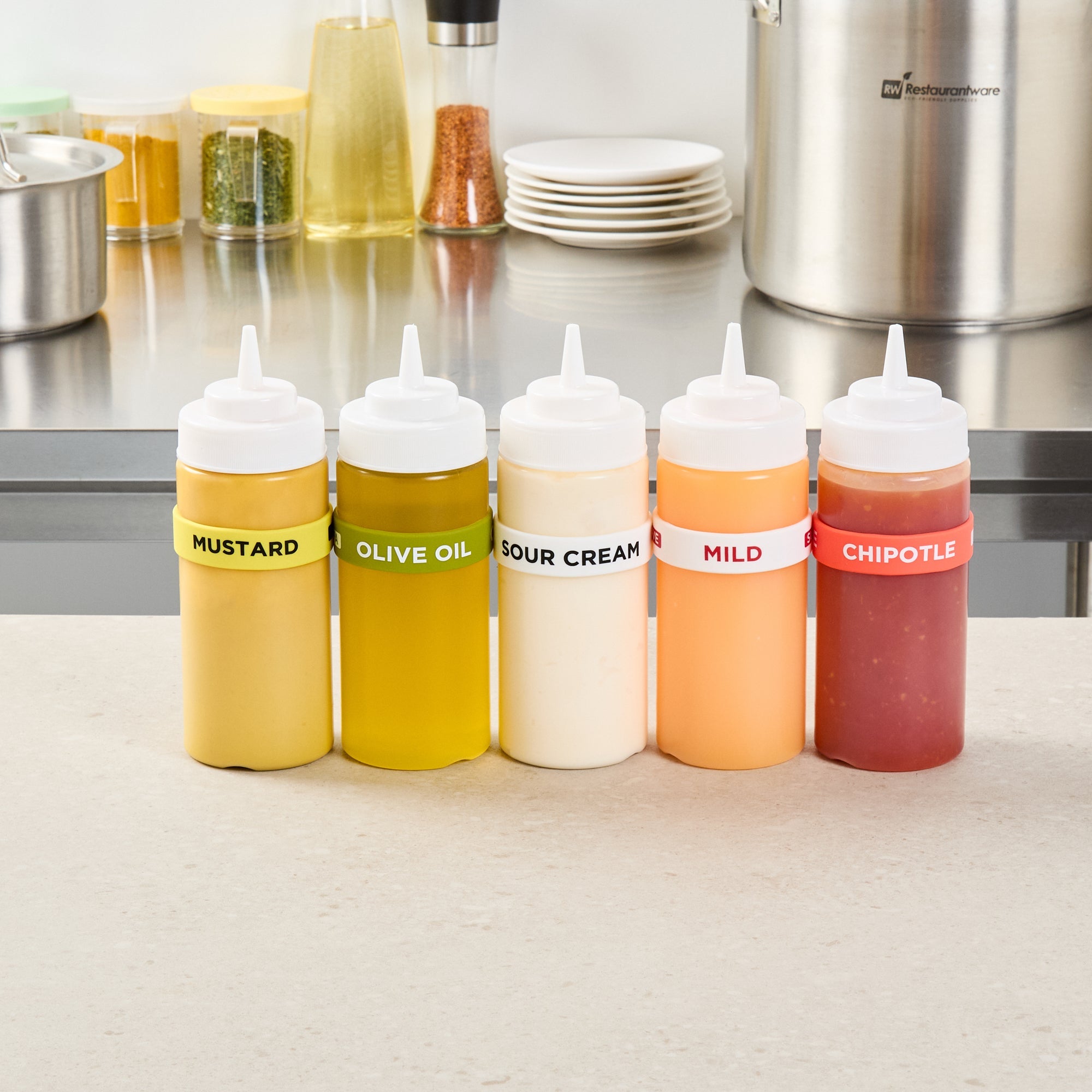 First In First Out White Silicone Sour Cream Label Band - Fits 16, 20 and 24 oz Squeeze Bottles - 10 count box