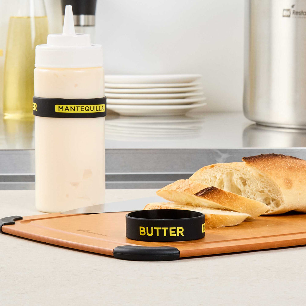 First In First Out Black Silicone Butter Label Band - Fits 16, 20 and 24 oz Squeeze Bottles - 1 count box