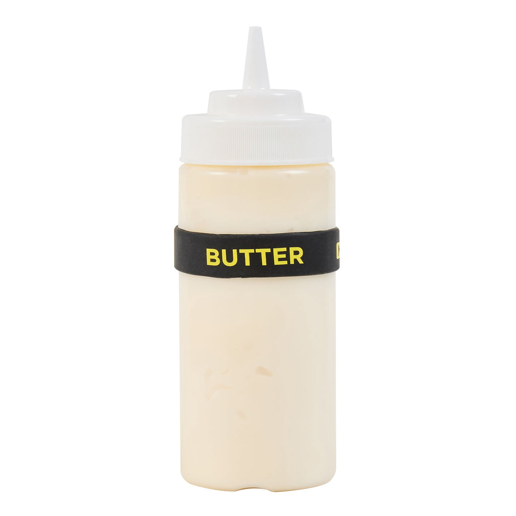 First In First Out Black Silicone Butter Label Band - Fits 16, 20 and 24 oz Squeeze Bottles - 10 count box