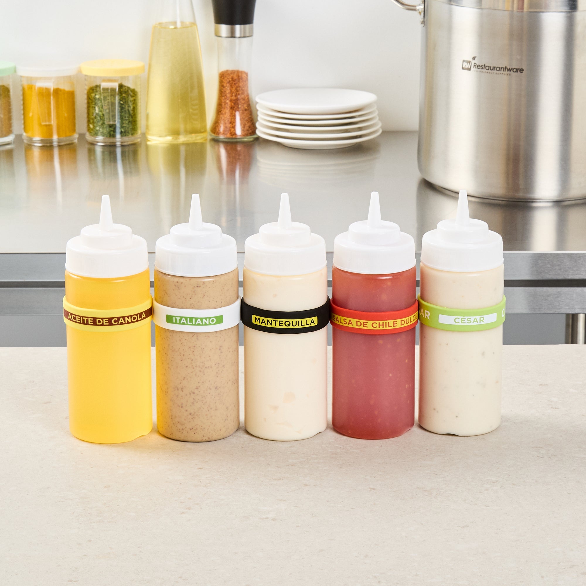 First In First Out Black Silicone Butter Label Band - Fits 16, 20 and 24 oz Squeeze Bottles - 10 count box