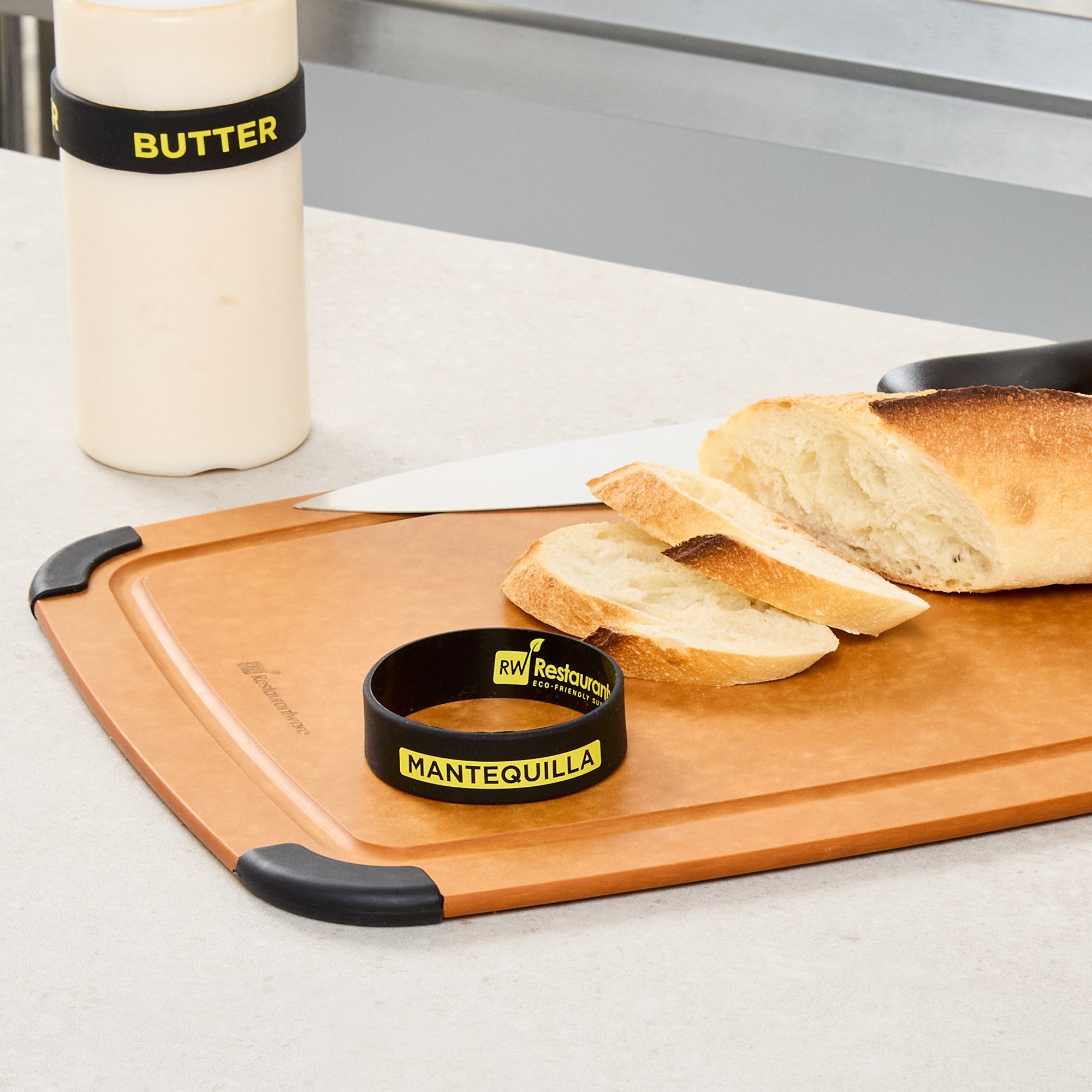 First In First Out Black Silicone Butter Label Band - Fits 16, 20 and 24 oz Squeeze Bottles - 10 count box