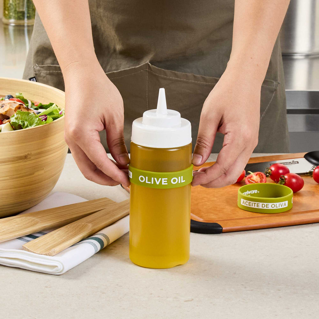 First In First Out Green Silicone Olive Oil Label Band - Fits 16, 20 and 24 oz Squeeze Bottles - 1 count box