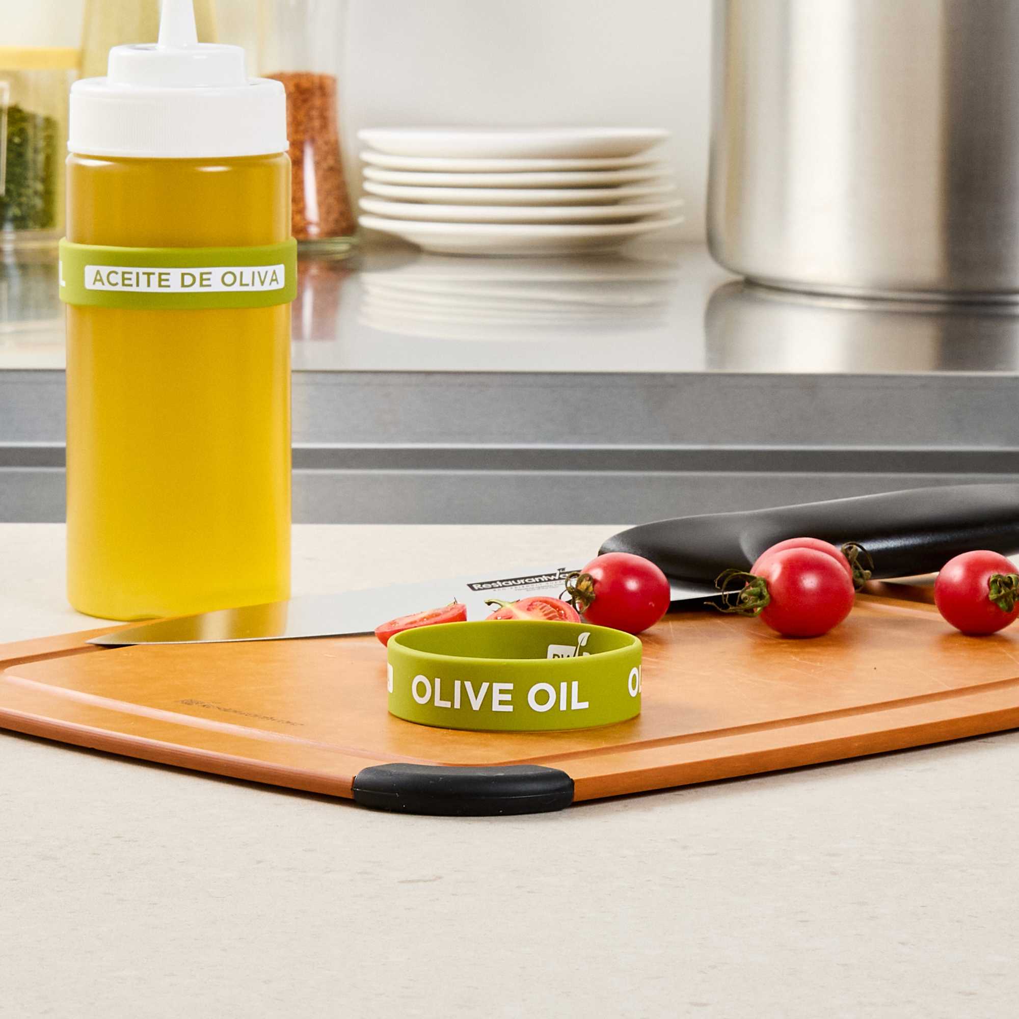 First In First Out Green Silicone Olive Oil Label Band - Fits 16, 20 and 24 oz Squeeze Bottles - 1 count box
