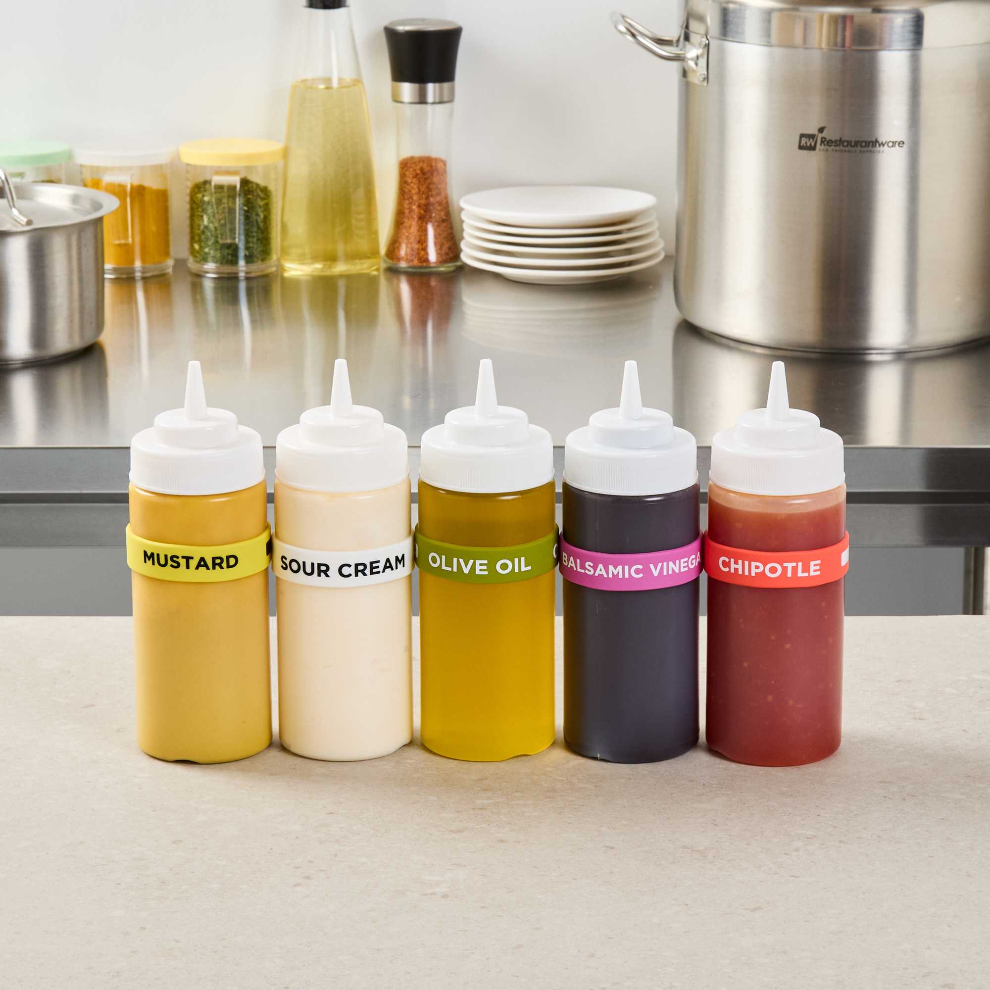 First In First Out Green Silicone Olive Oil Label Band - Fits 16, 20 and 24 oz Squeeze Bottles - 1 count box