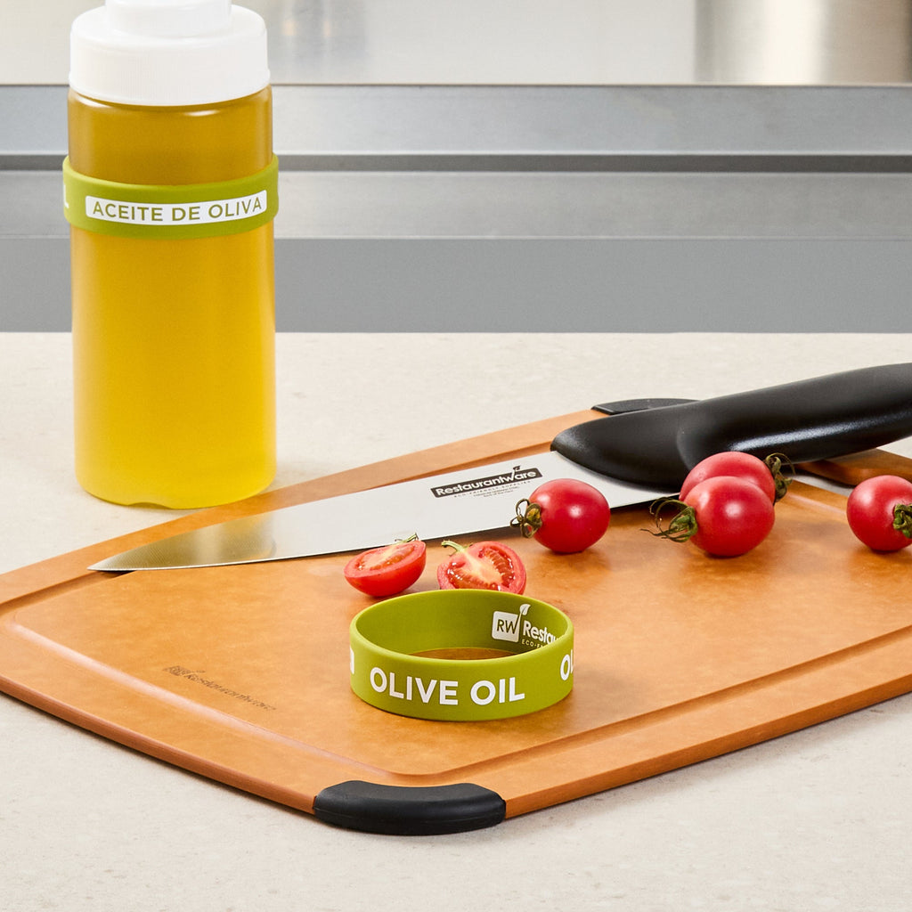 First In First Out Green Silicone Olive Oil Label Band - Fits 16, 20 and 24 oz Squeeze Bottles - 10 count box