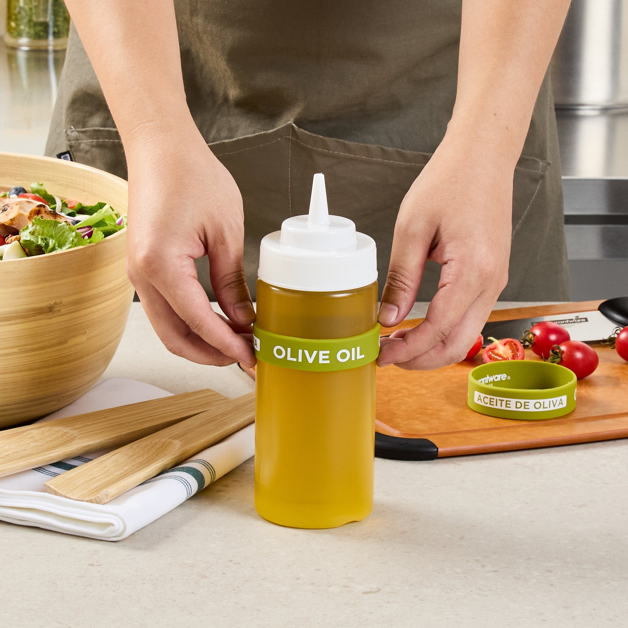 First In First Out Green Silicone Olive Oil Label Band - Fits 16, 20 and 24 oz Squeeze Bottles - 10 count box