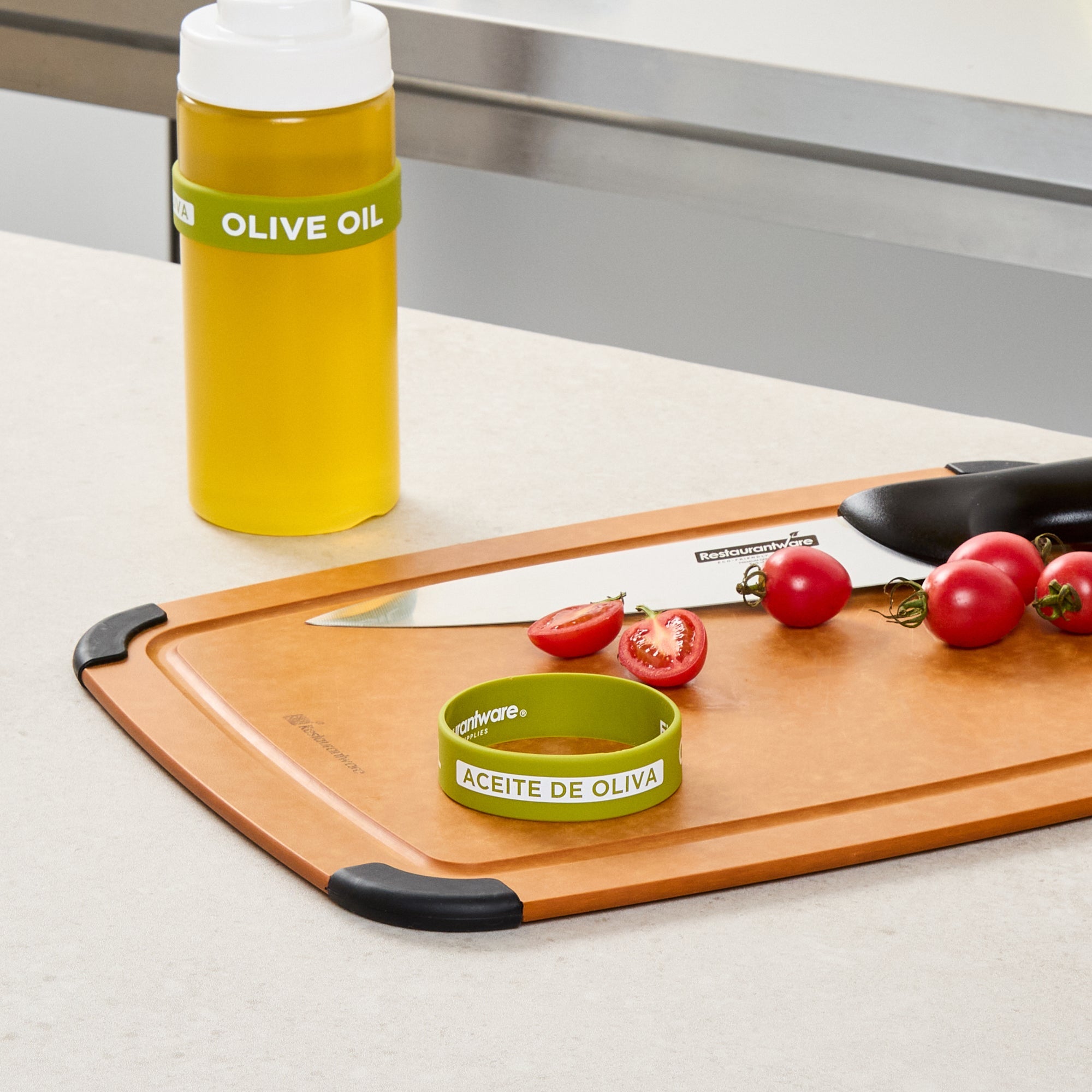 First In First Out Green Silicone Olive Oil Label Band - Fits 16, 20 and 24 oz Squeeze Bottles - 10 count box