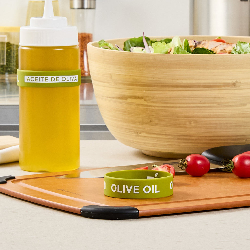 First In First Out Green Silicone Olive Oil Label Band - Fits 16, 20 and 24 oz Squeeze Bottles - 10 count box