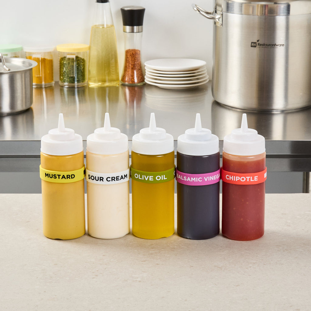 First In First Out Green Silicone Olive Oil Label Band - Fits 16, 20 and 24 oz Squeeze Bottles - 10 count box