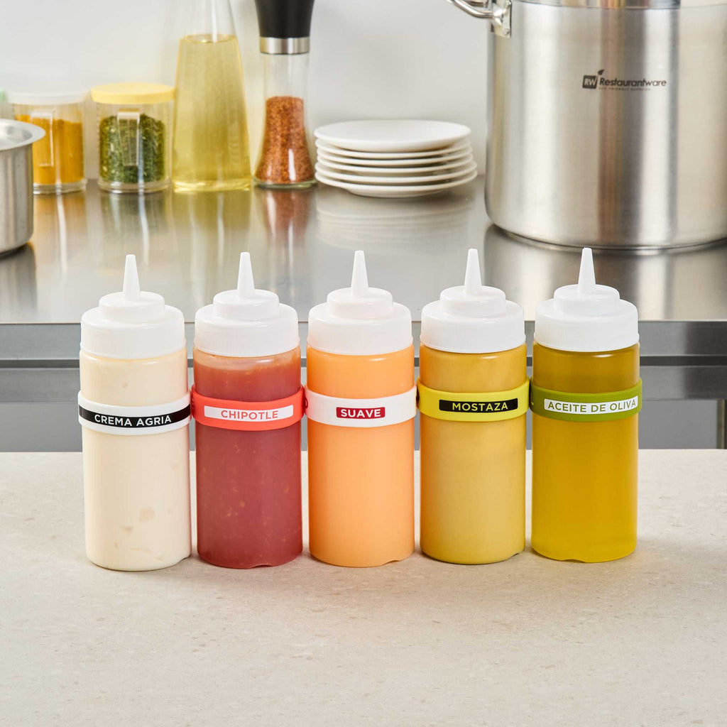 First In First Out White Silicone Mild Label Band - Fits 16, 20 and 24 oz Squeeze Bottles - 1 count box