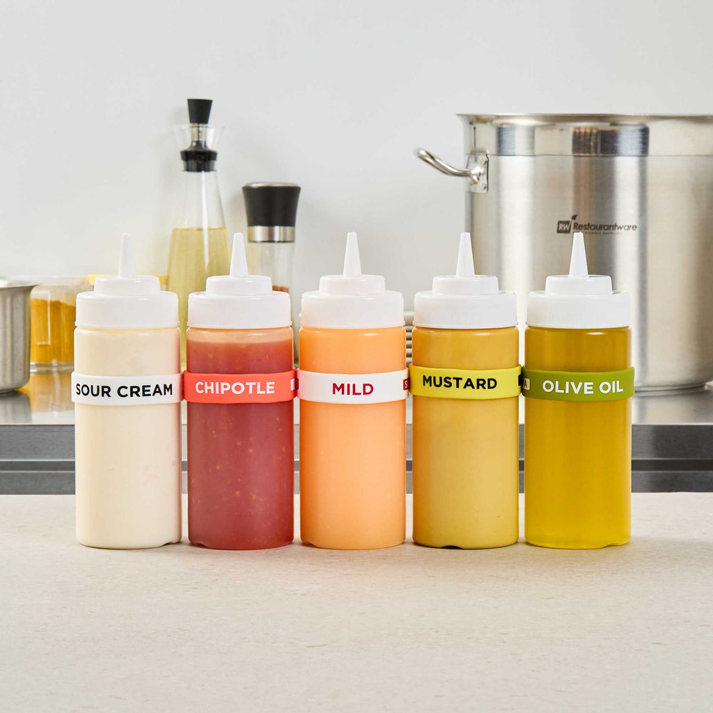 First In First Out White Silicone Mild Label Band - Fits 16, 20 and 24 oz Squeeze Bottles - 1 count box