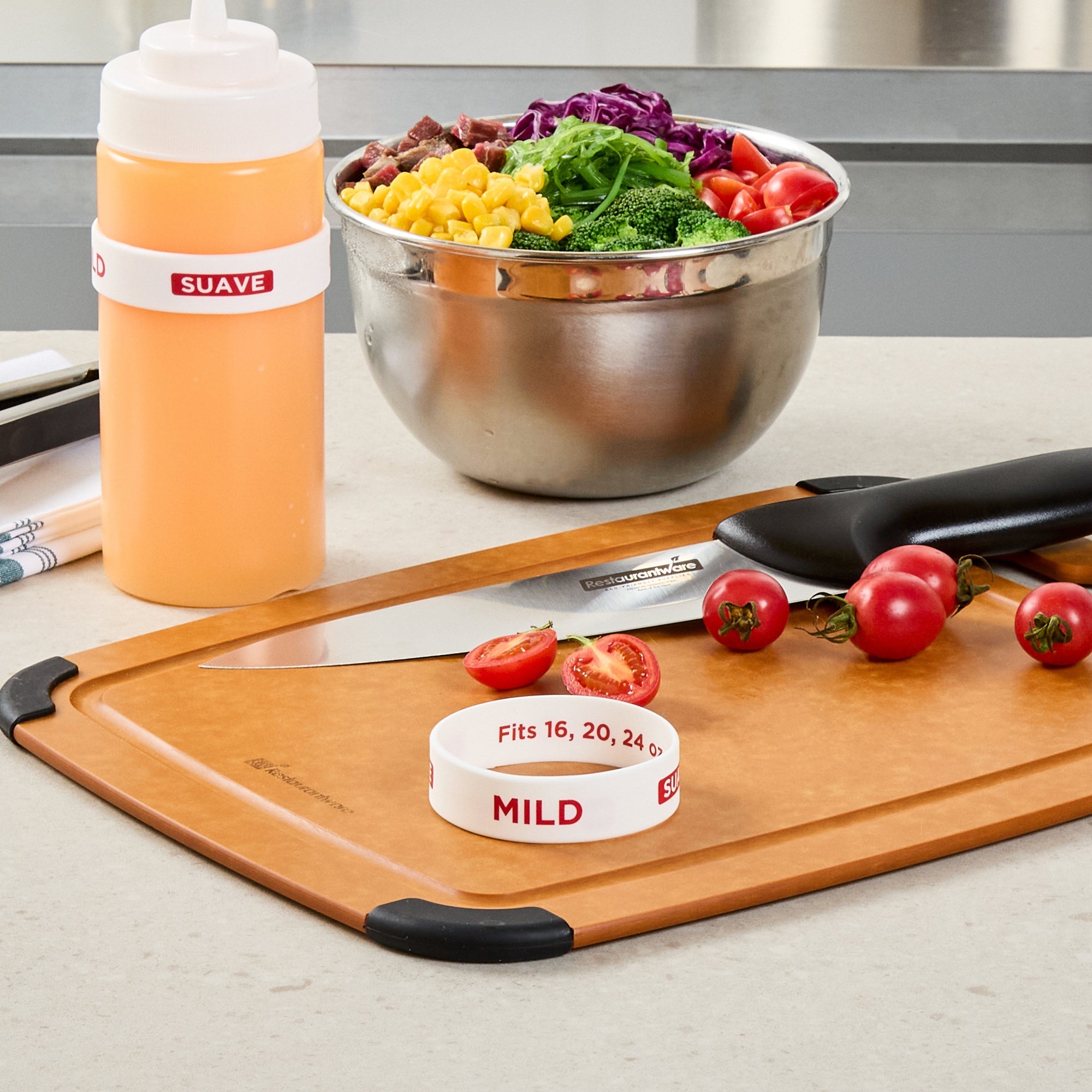 First In First Out White Silicone Mild Label Band - Fits 16, 20 and 24 oz Squeeze Bottles - 10 count box