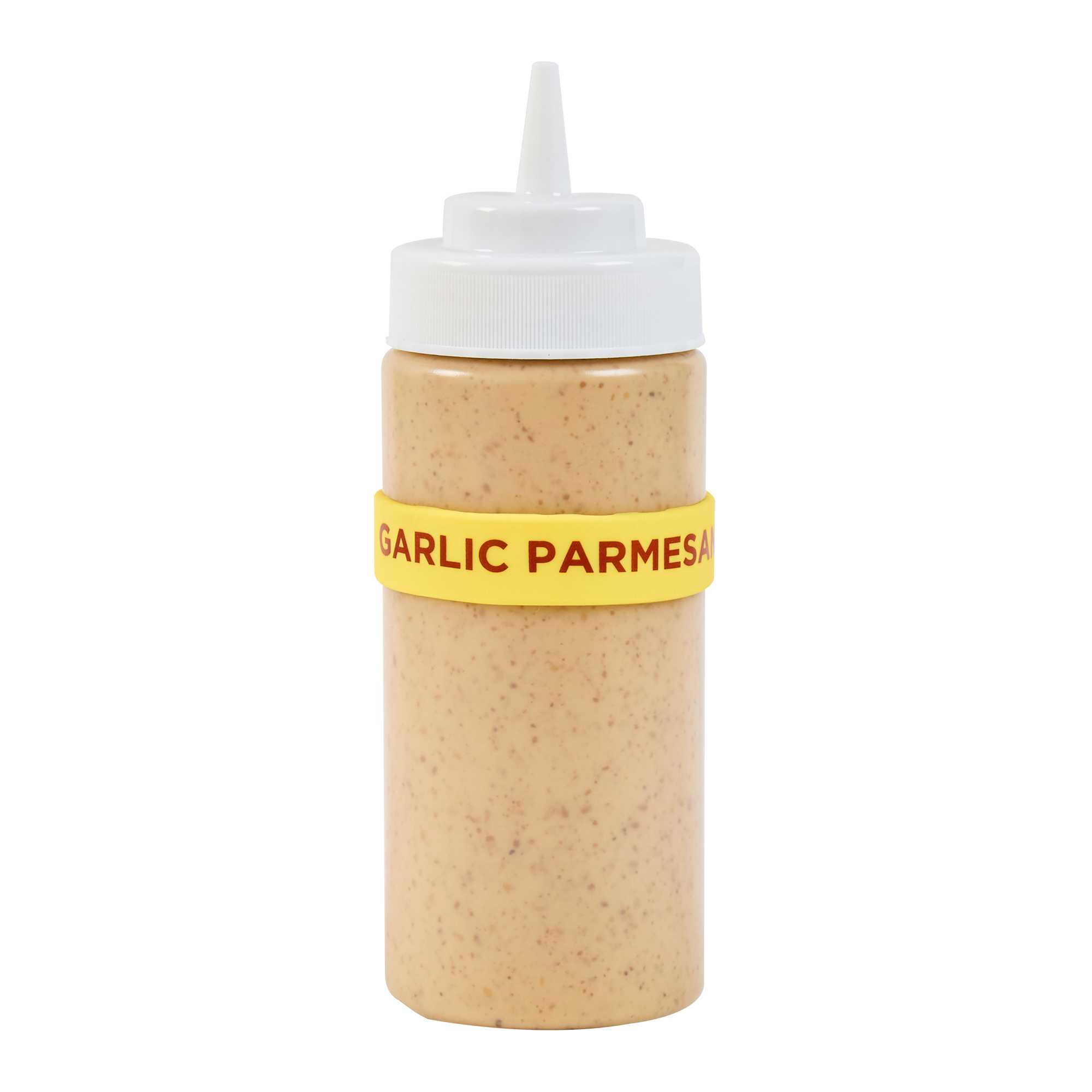 First In First Out Yellow Silicone Garlic Parmesan Label Band - Fits 16, 20 and 24 oz Squeeze Bottles - 1 count box