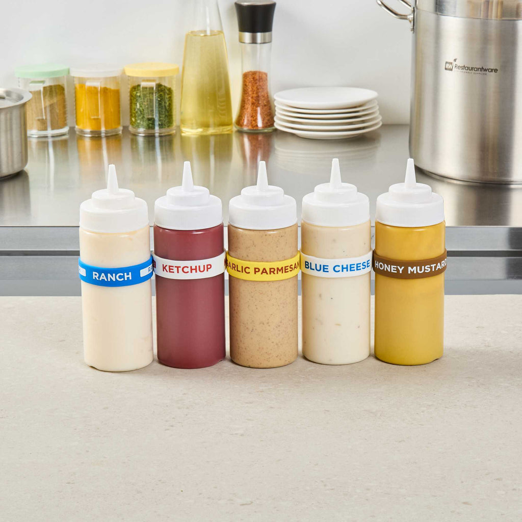 First In First Out Yellow Silicone Garlic Parmesan Label Band - Fits 16, 20 and 24 oz Squeeze Bottles - 1 count box
