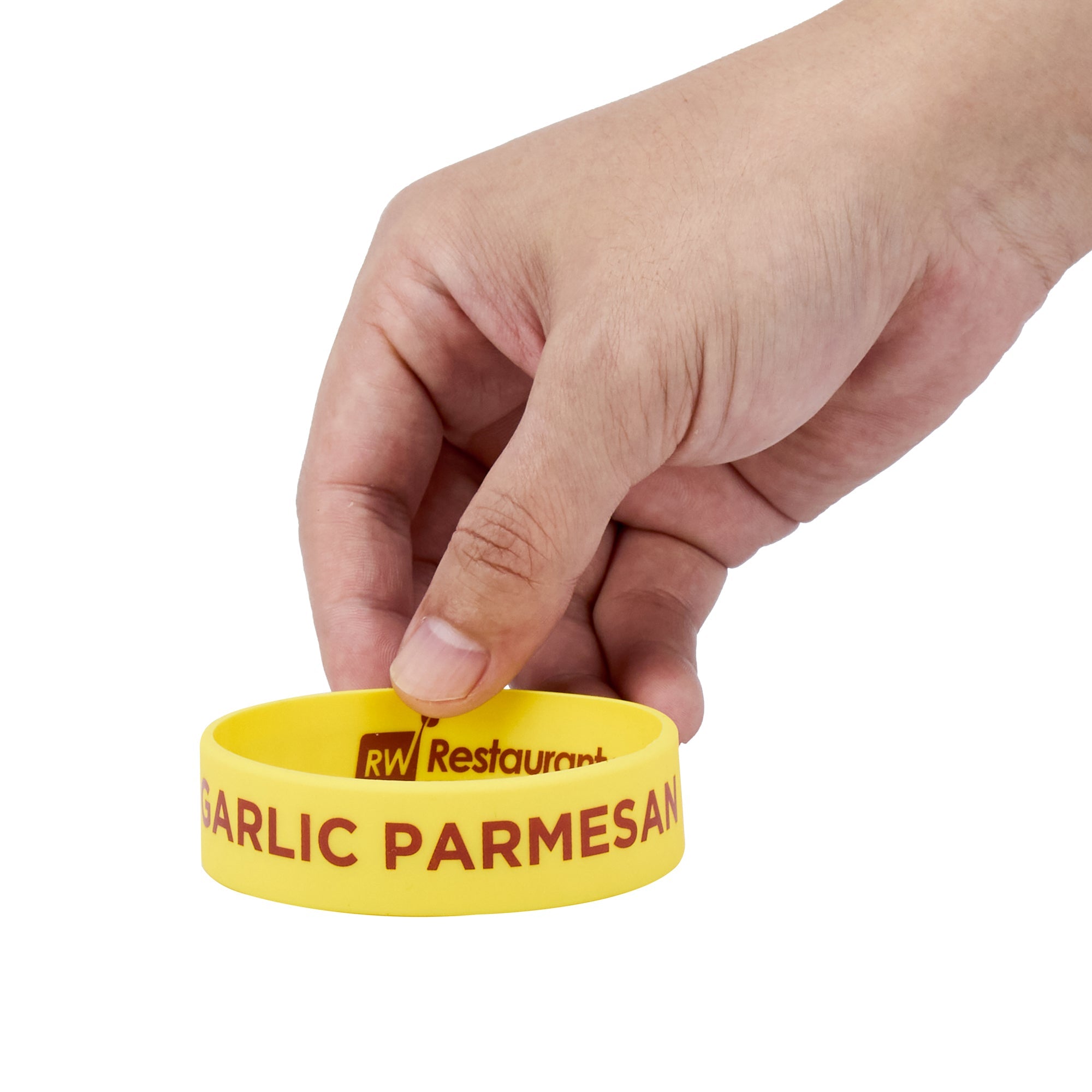 First In First Out Yellow Silicone Garlic Parmesan Label Band - Fits 16, 20 and 24 oz Squeeze Bottles - 10 count box