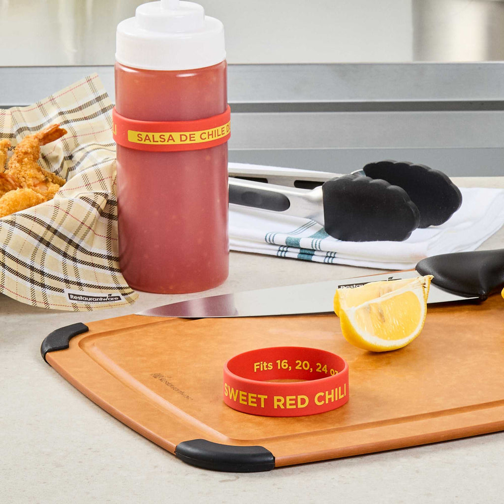 First In First Out Red Silicone Sweet Red Chili Label Band - Fits 16, 20 and 24 oz Squeeze Bottles - 1 count box