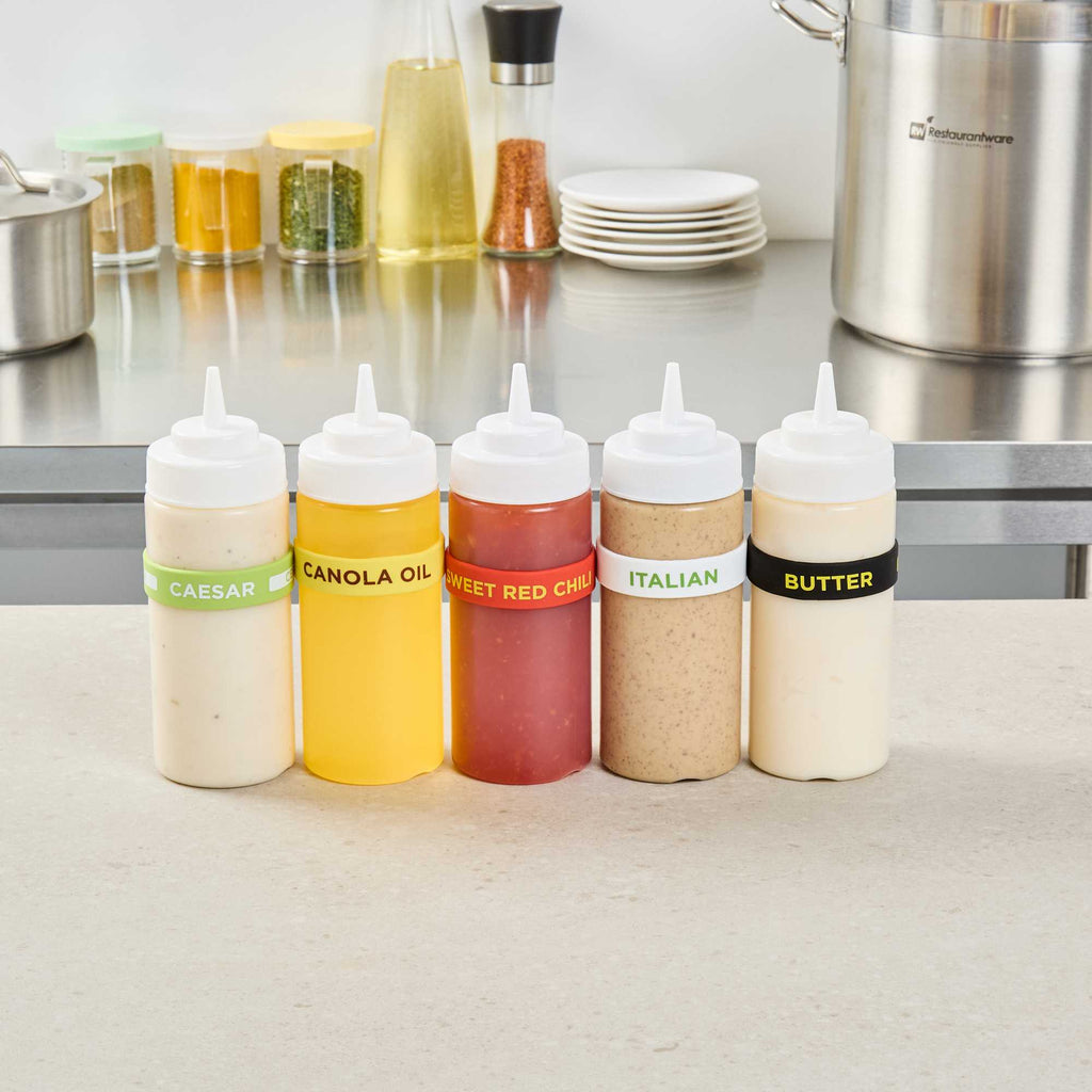 First In First Out Red Silicone Sweet Red Chili Label Band - Fits 16, 20 and 24 oz Squeeze Bottles - 1 count box