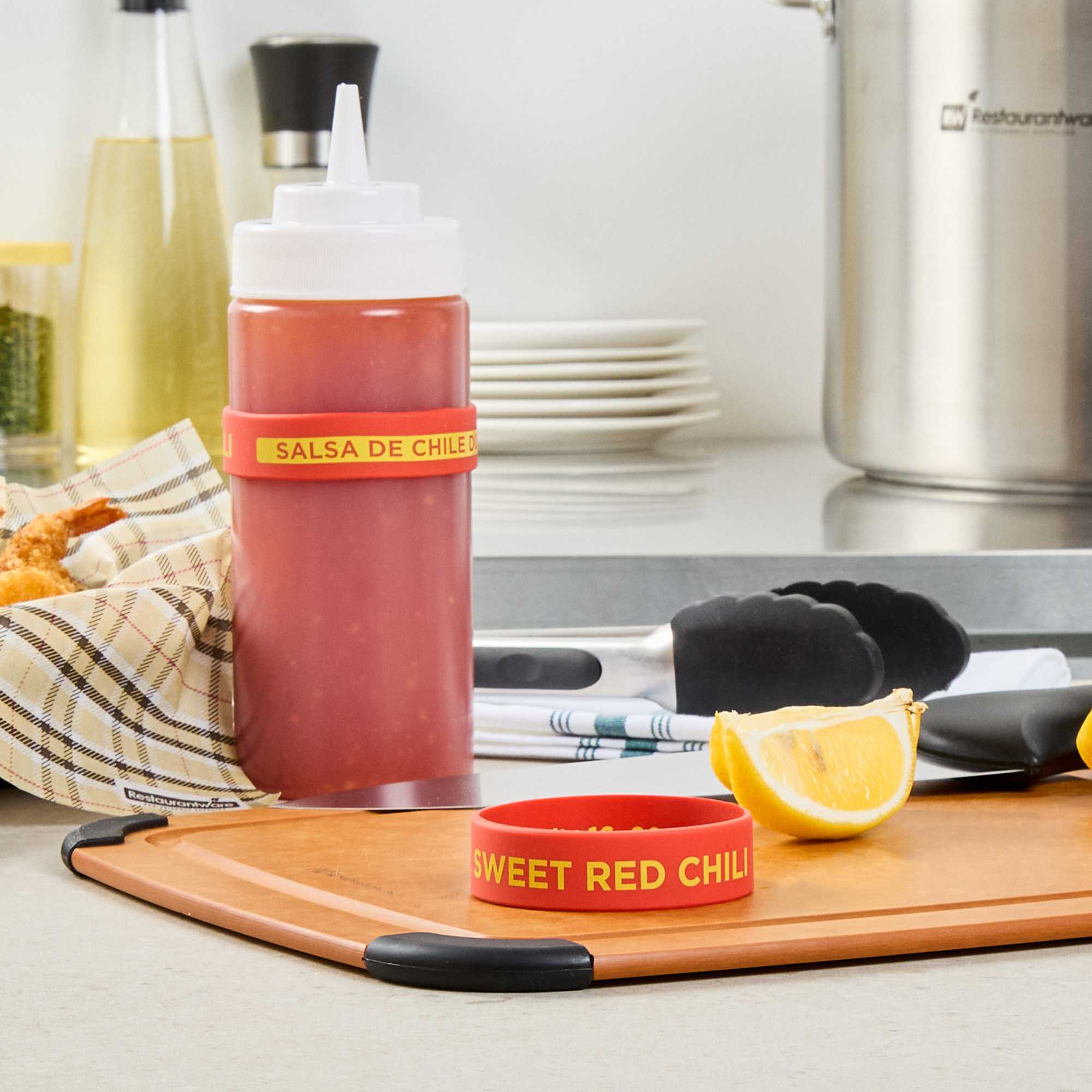 First In First Out Red Silicone Sweet Red Chili Label Band - Fits 16, 20 and 24 oz Squeeze Bottles - 1 count box