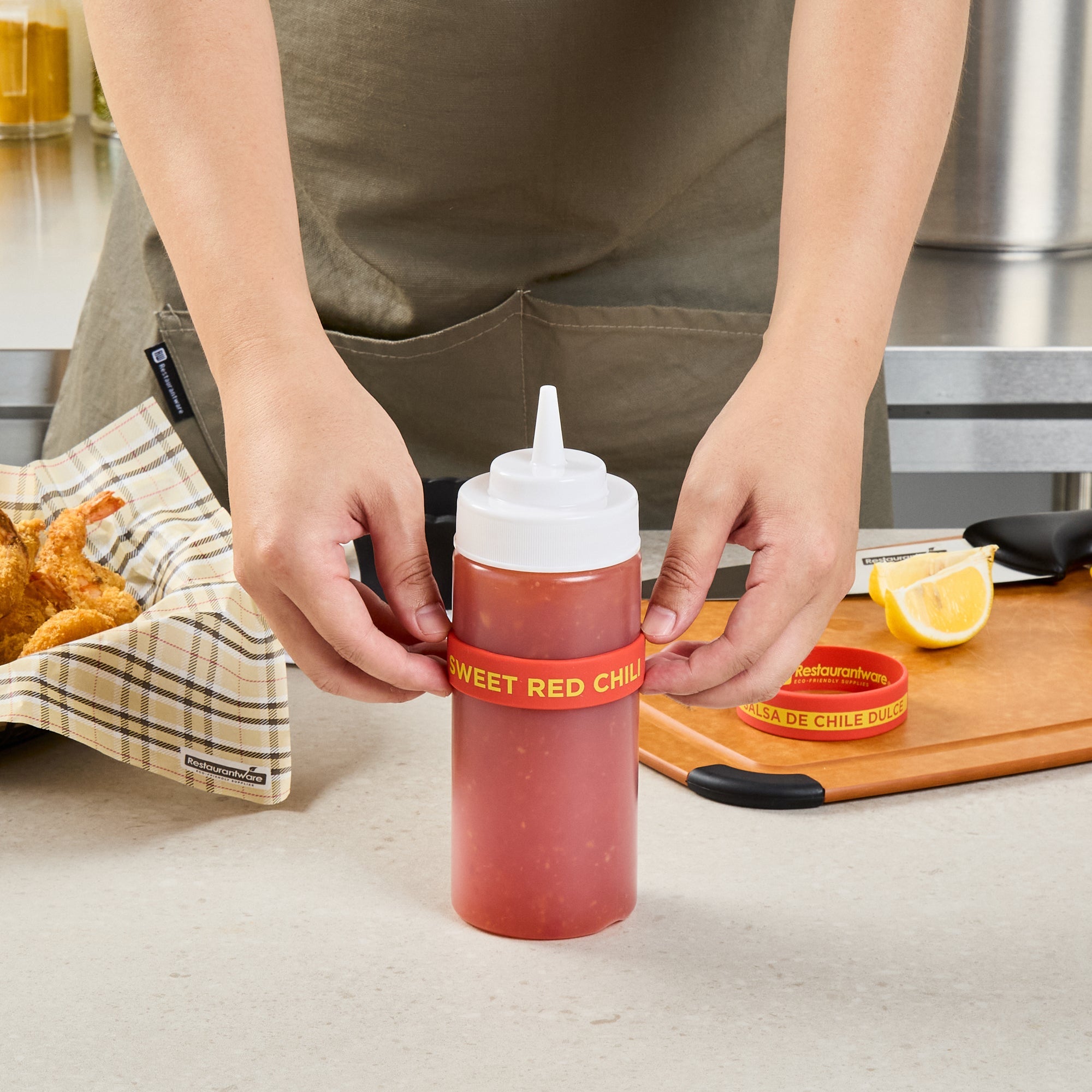 First In First Out Red Silicone Sweet Red Chili Label Band - Fits 16, 20 and 24 oz Squeeze Bottles - 10 count box