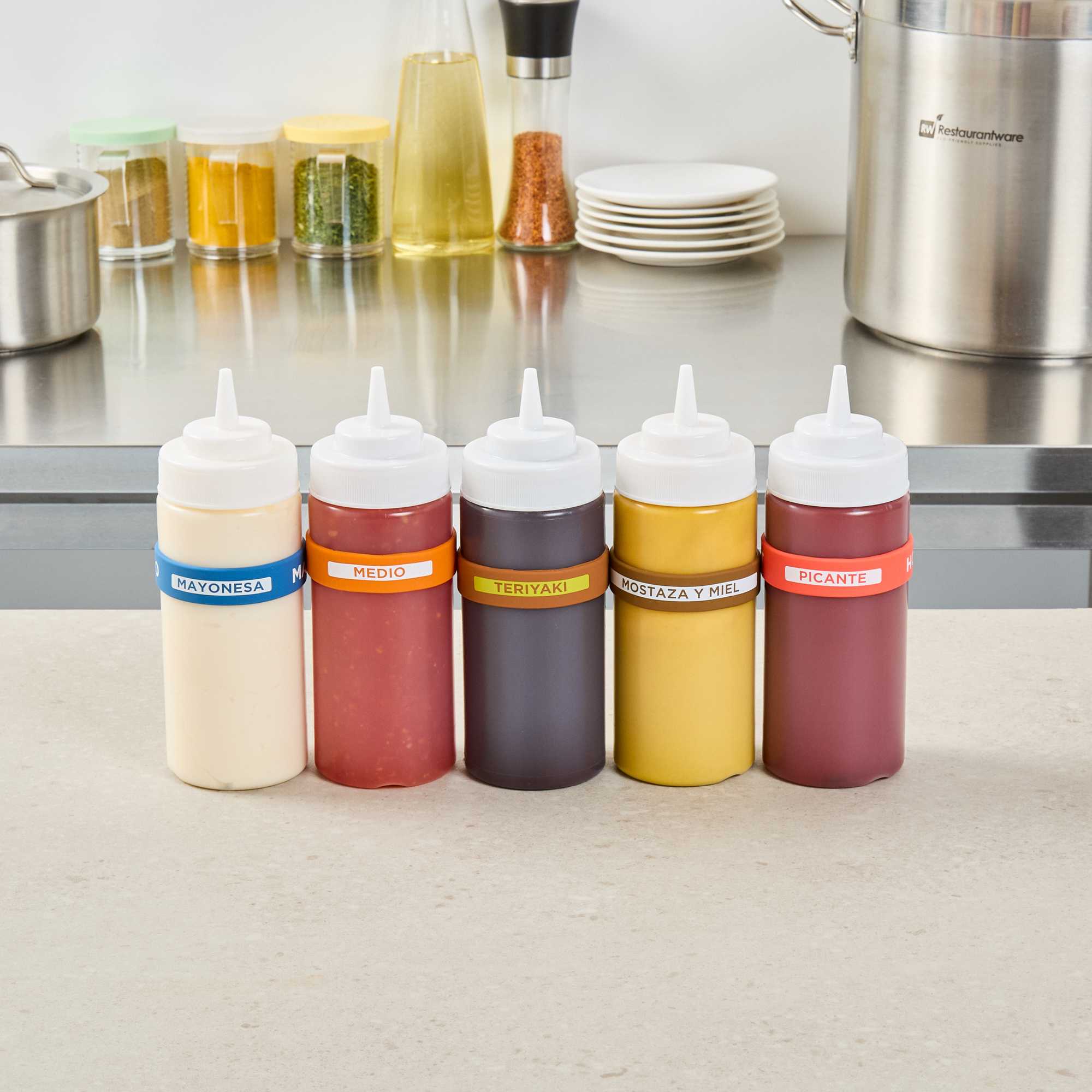 First In First Out Brown Silicone Teriyaki Label Band - Fits 16, 20 and 24 oz Squeeze Bottles - 1 count box