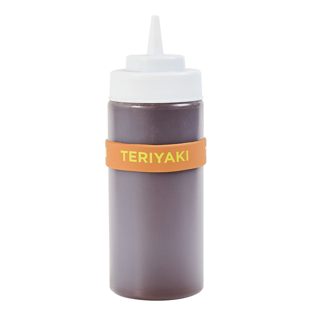 First In First Out Brown Silicone Teriyaki Label Band - Fits 16, 20 and 24 oz Squeeze Bottles - 10 count box