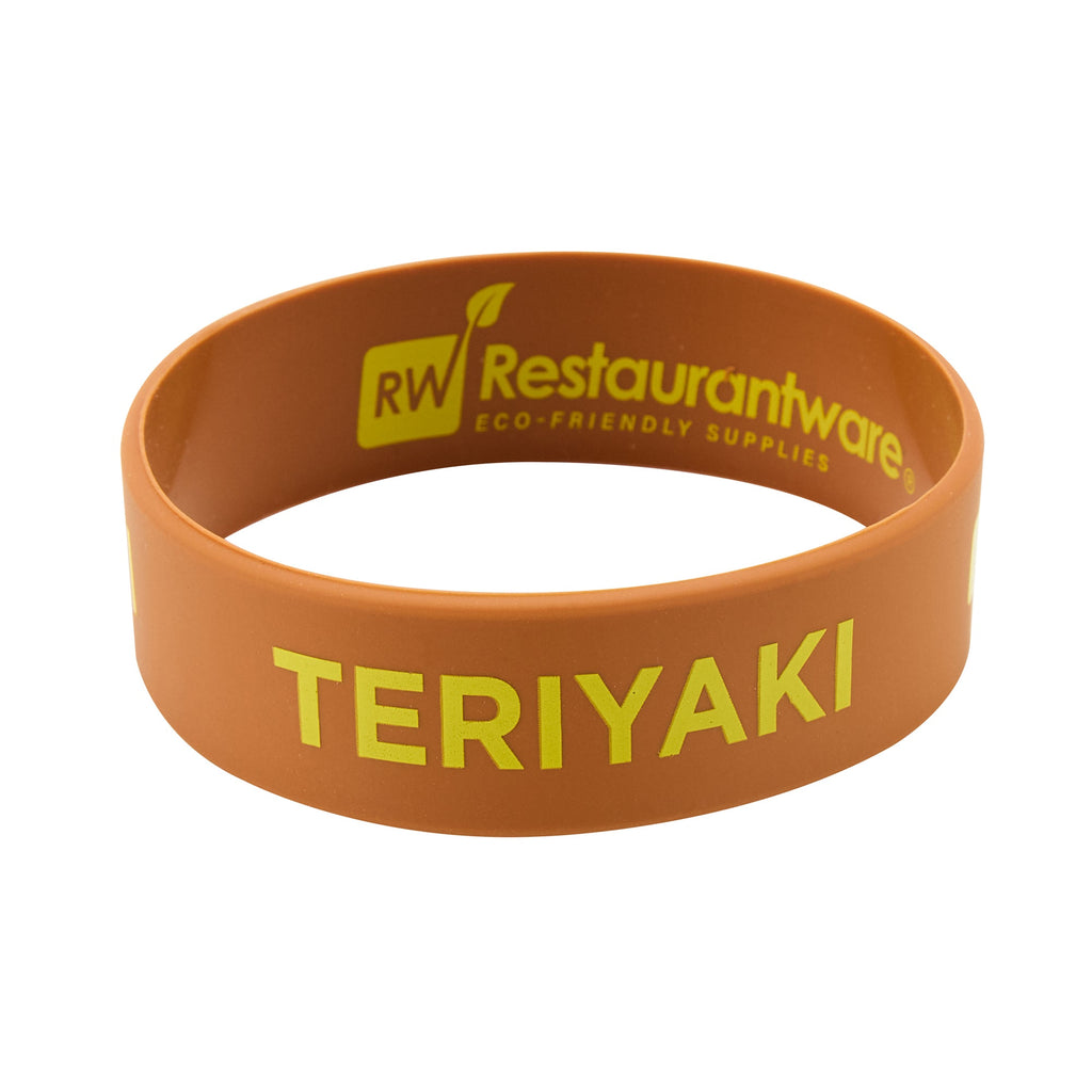 First In First Out Brown Silicone Teriyaki Label Band - Fits 16, 20 and 24 oz Squeeze Bottles - 10 count box