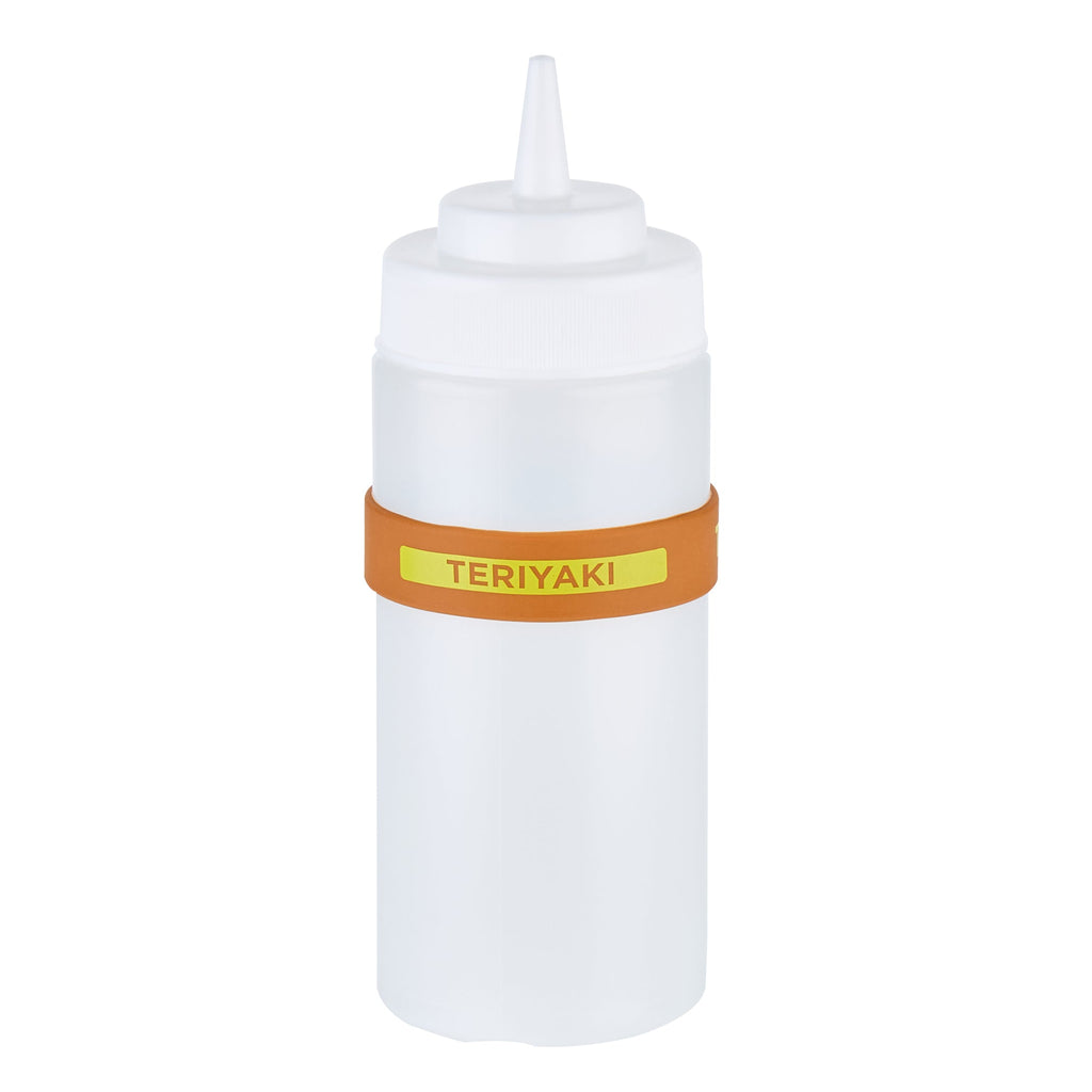 First In First Out Brown Silicone Teriyaki Label Band - Fits 16, 20 and 24 oz Squeeze Bottles - 10 count box