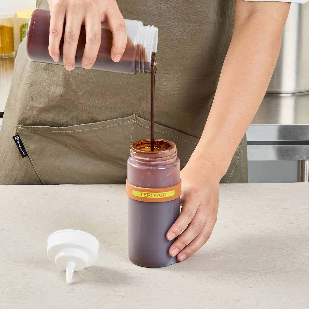 First In First Out Brown Silicone Teriyaki Label Band - Fits 16, 20 and 24 oz Squeeze Bottles - 10 count box