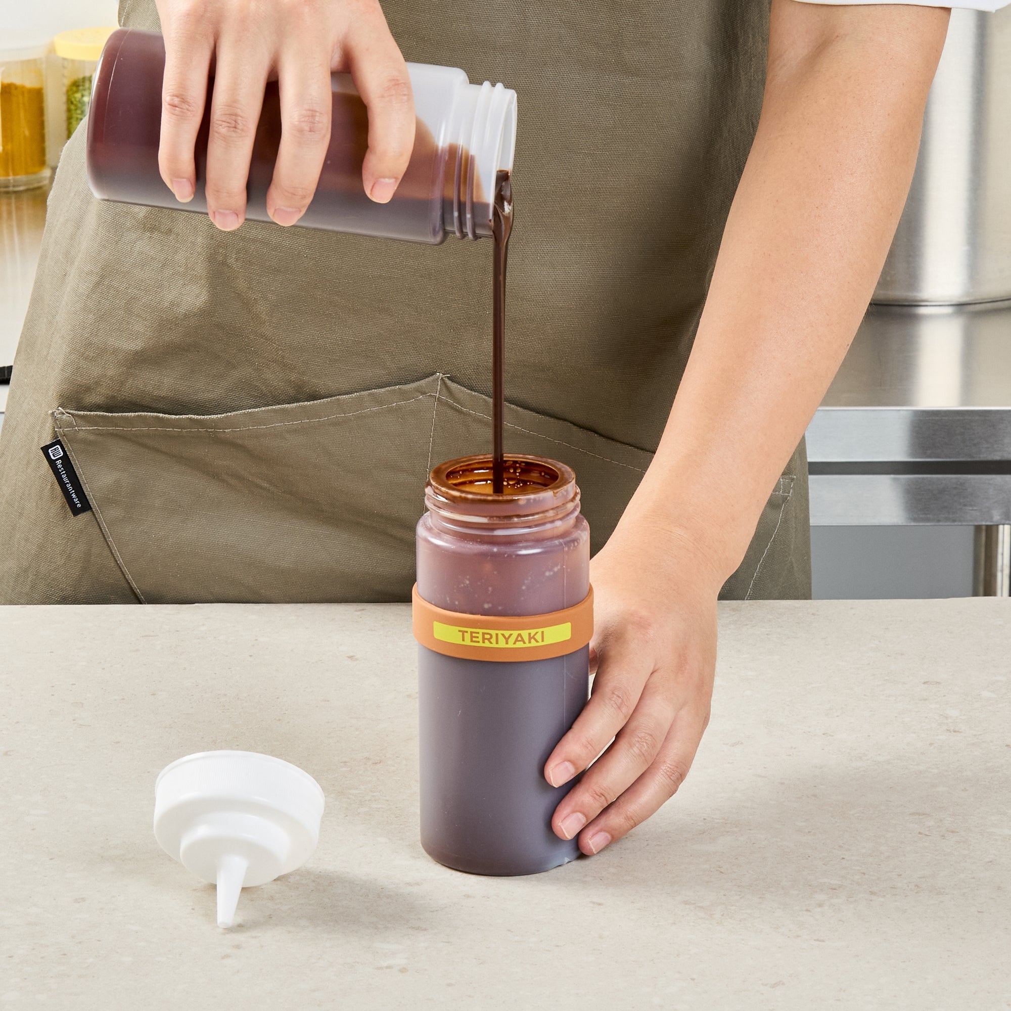 First In First Out Brown Silicone Teriyaki Label Band - Fits 16, 20 and 24 oz Squeeze Bottles - 10 count box