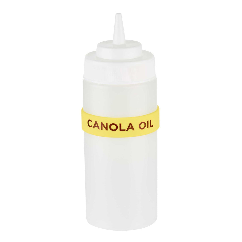 First In First Out Yellow Silicone Canola Oil Label Band - Fits 16, 20 and 24 oz Squeeze Bottles - 1 count box