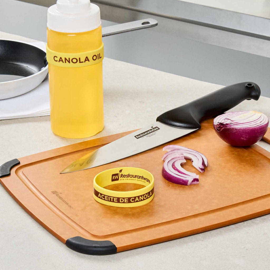 First In First Out Yellow Silicone Canola Oil Label Band - Fits 16, 20 and 24 oz Squeeze Bottles - 1 count box