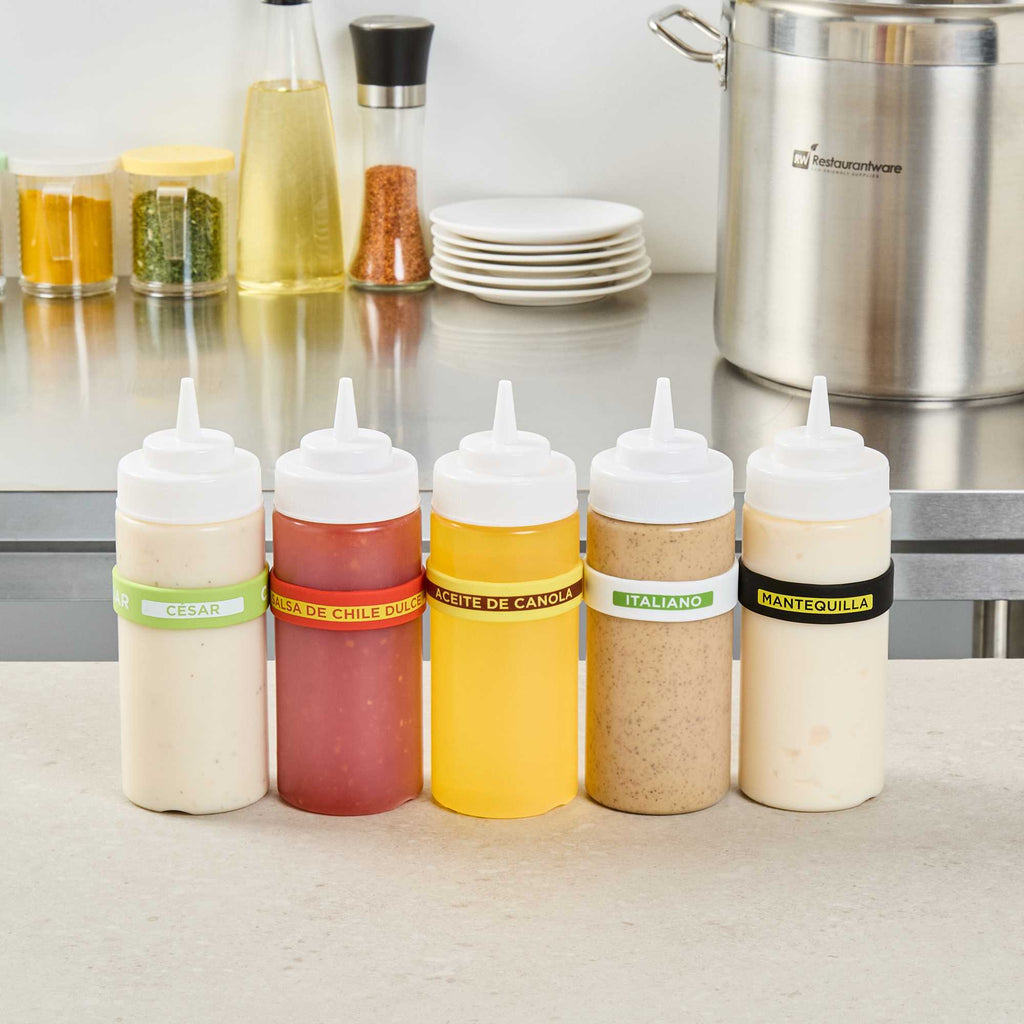 First In First Out Yellow Silicone Canola Oil Label Band - Fits 16, 20 and 24 oz Squeeze Bottles - 1 count box