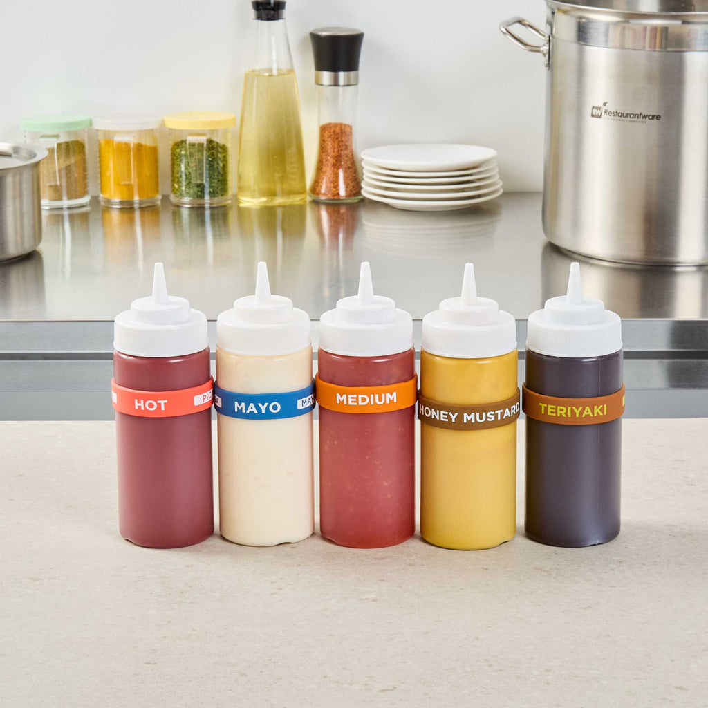 First In First Out Orange Silicone Medium Label Band - Fits 16, 20 and 24 oz Squeeze Bottles - 1 count box