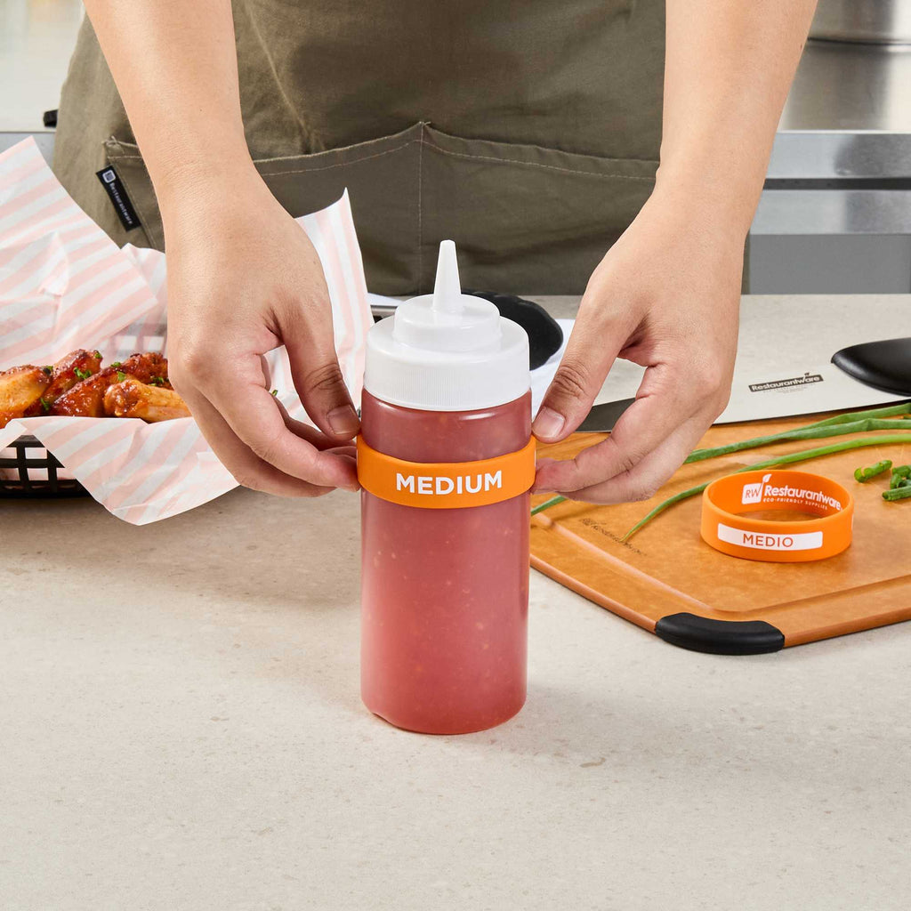 First In First Out Orange Silicone Medium Label Band - Fits 16, 20 and 24 oz Squeeze Bottles - 1 count box
