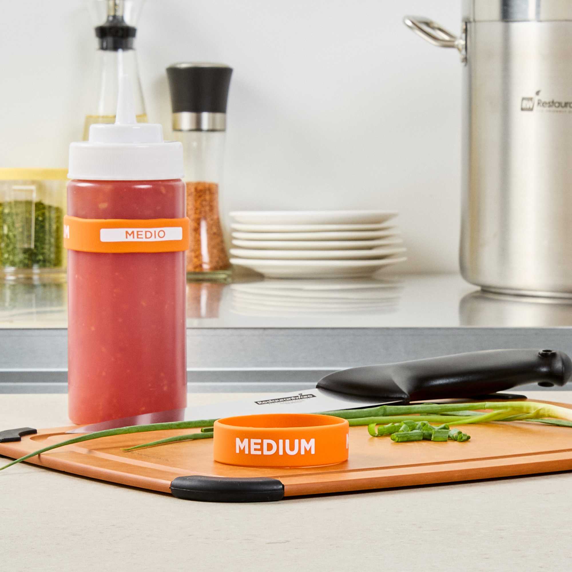 First In First Out Orange Silicone Medium Label Band - Fits 16, 20 and 24 oz Squeeze Bottles - 1 count box