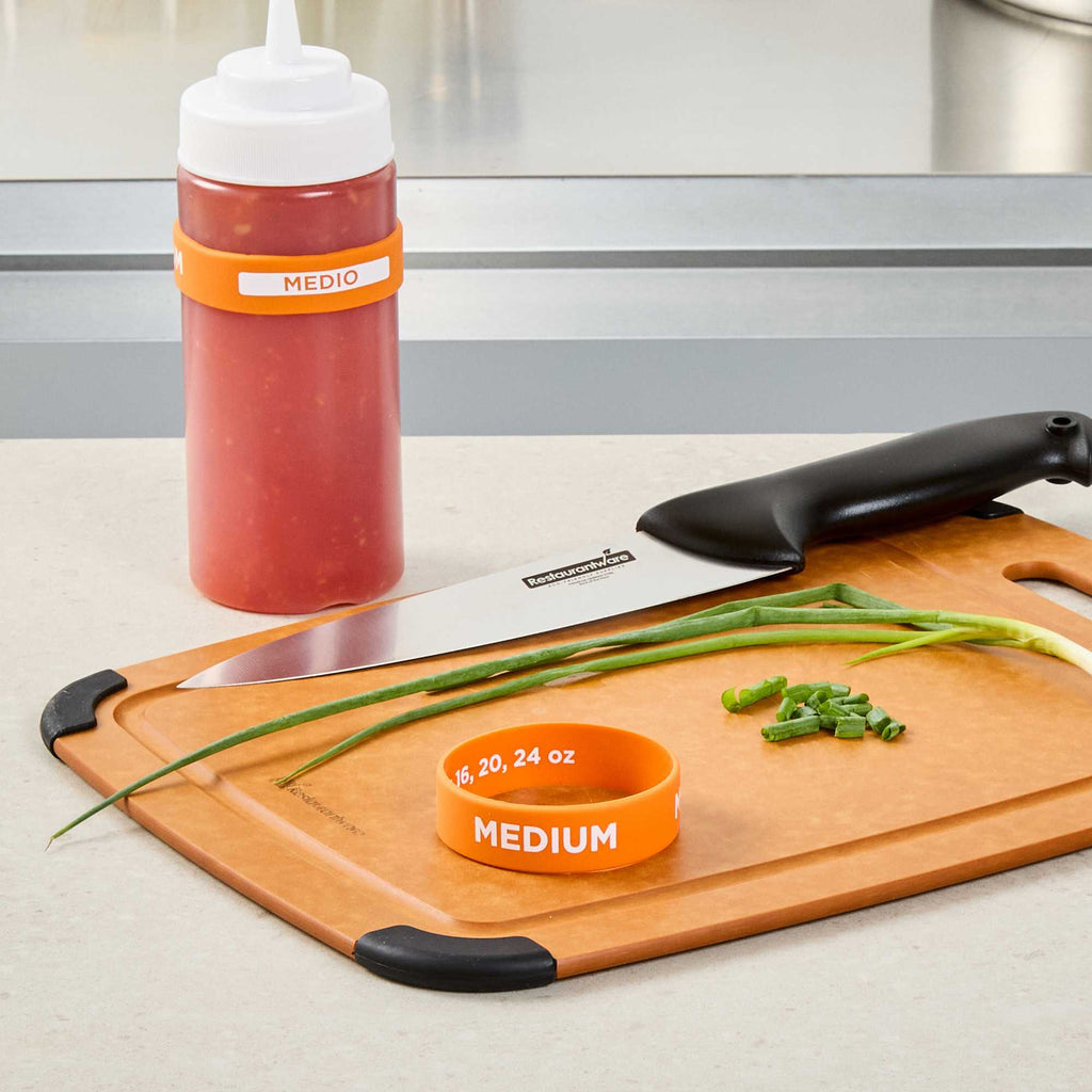 First In First Out Orange Silicone Medium Label Band - Fits 16, 20 and 24 oz Squeeze Bottles - 1 count box