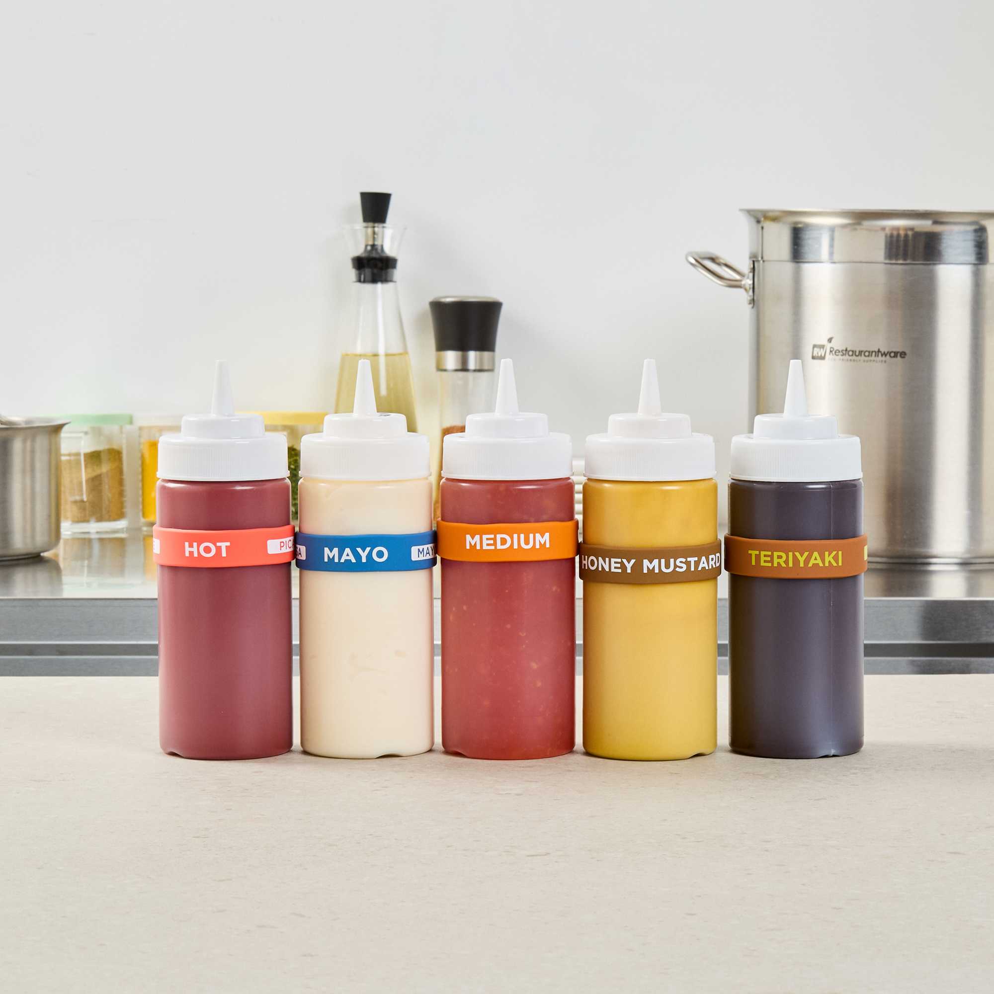 First In First Out Orange Silicone Medium Label Band - Fits 16, 20 and 24 oz Squeeze Bottles - 1 count box