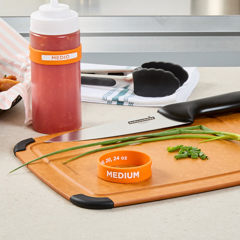 First In First Out Orange Silicone Medium Label Band - Fits 16, 20 and 24 oz Squeeze Bottles - 10 count box